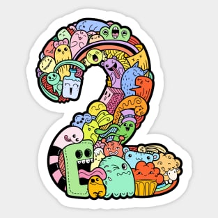 Number 2 two - Funny and Colorful Cute Monster Creatures Sticker